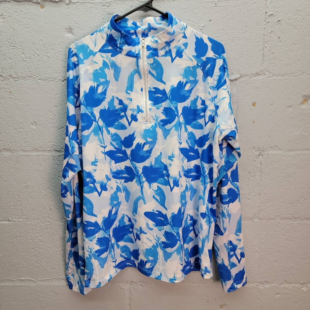 Lady Hagen Women's Printed 1/4 Zip Blue Floral Print UV Long Sleeve Shirt